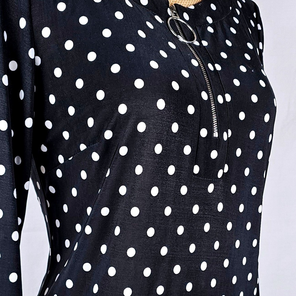 MSK Petite Black White Polka Dot Zipper Neck 3/4 Sleeve Dress SP - Picture 5 of 11